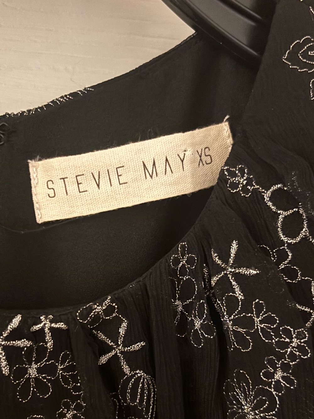 STEVIE MAY Black Long Sleeve Silver Floral Ruffle Ruched Mini Dress - Picture 7 of 15